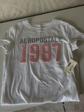 Aeropostale White Tee with Pink 1987 Appliqué